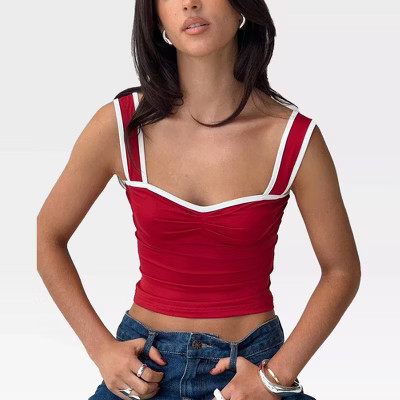Summer Tops for Women Wide Strap Slim Fit Y2K Cropped Tank Tops Front Ruched Color Block Cropped Cami with Sweetheart Neck,Red - XL | Target