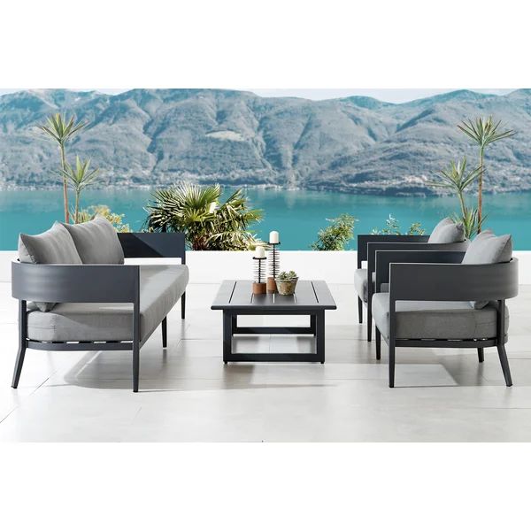 Elza 4 Piece Outdoor Conversation Set in Dark Gray Aluminum with Cushions | Wayfair North America