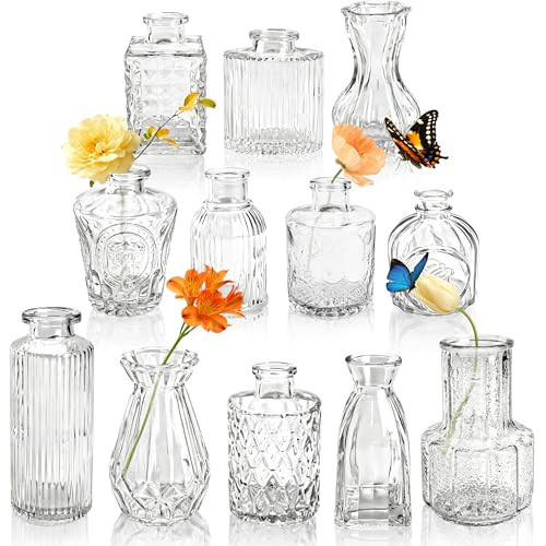 Der Rose Glass Bud Vases Set of 12, Small Bud Vases for Flowers, Rustic Wedding Centerpieces and Home Decor | Amazon (US)
