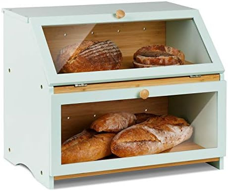 HOMEKOKO Double Layers Large Bread Box for Kitchen Counter, Wooden Large Capacity Bamboo Bread Fo... | Amazon (US)