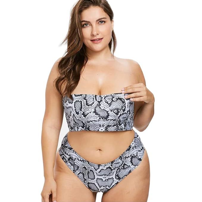 Yii ouneey Women Plus Size Swimwear Two Piece Snake Print Swimsuits High Cut Bandeau Bikini Sets ... | Amazon (US)