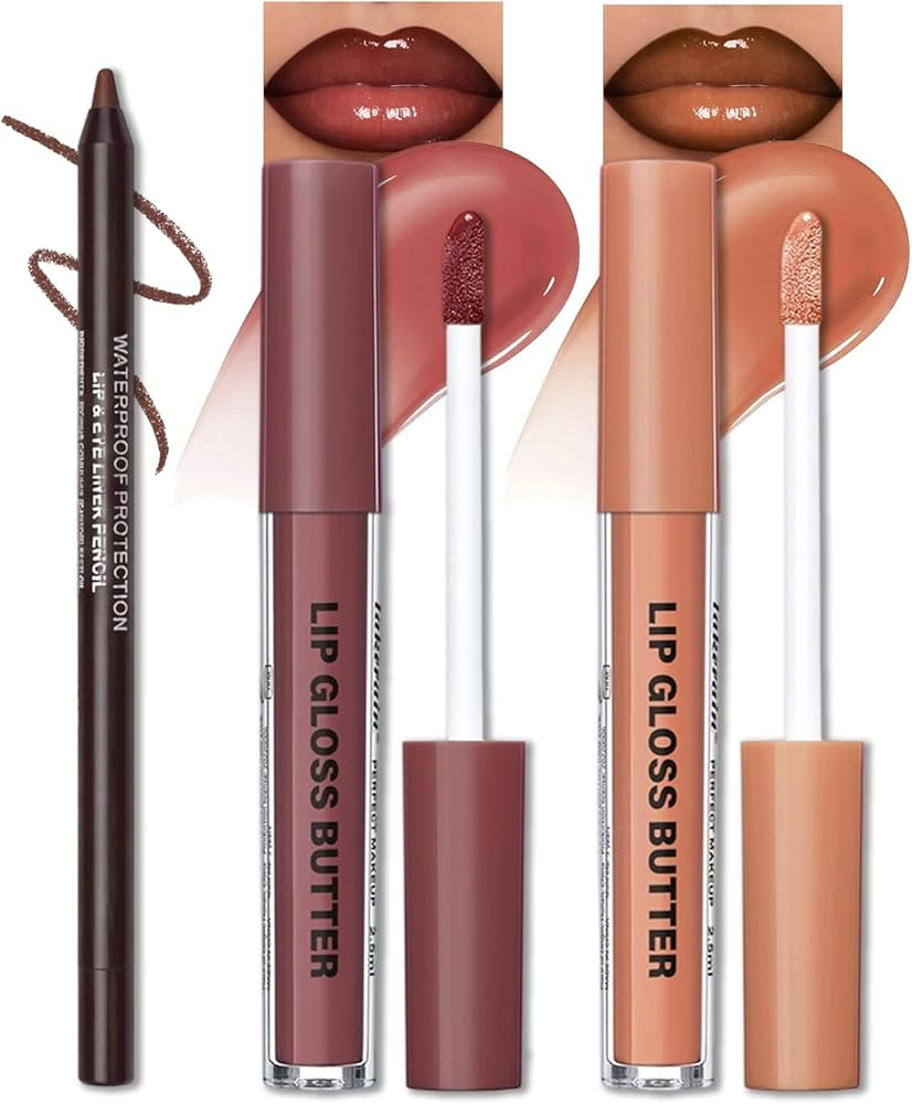 Erinde Lip Liner and Gloss Set, 2 Colors Nourishing Lip Gloss & Brown Lip Liner Combo Sets, Non-S... | Amazon (US)