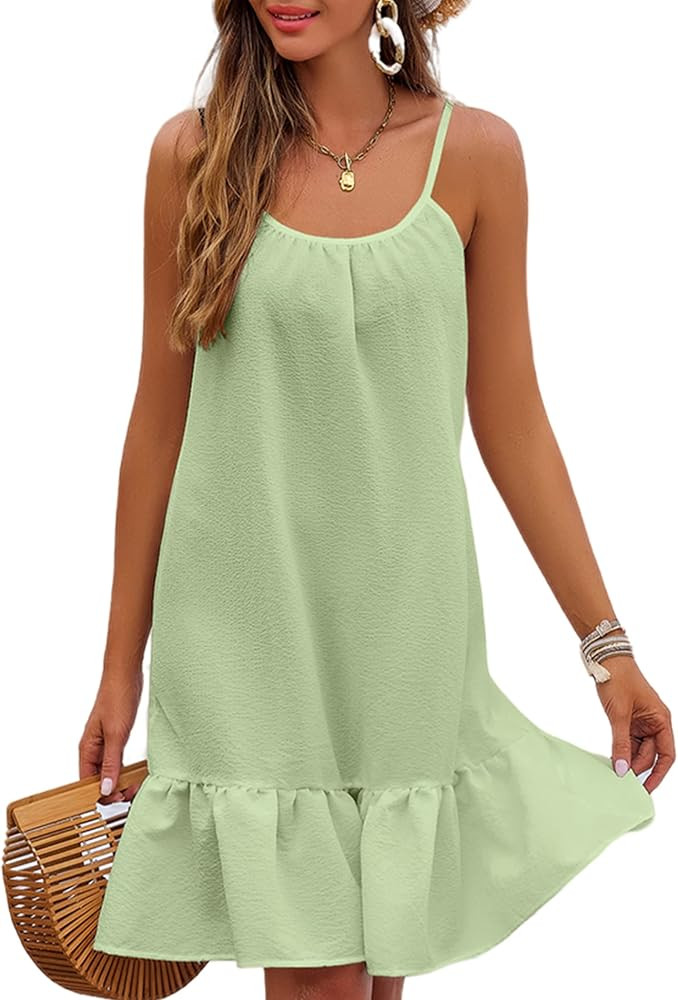 Ekouaer Women Summer Dress Full Slip Sundress Sleeveless Beach Dress Bubble Crepe Spaghetti Strap... | Amazon (US)