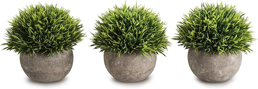 Mini Artificial Plants Plastic Fake Green Grass Topiary Shrubs with Gray Pot for Home Décor – ... | Amazon (US)