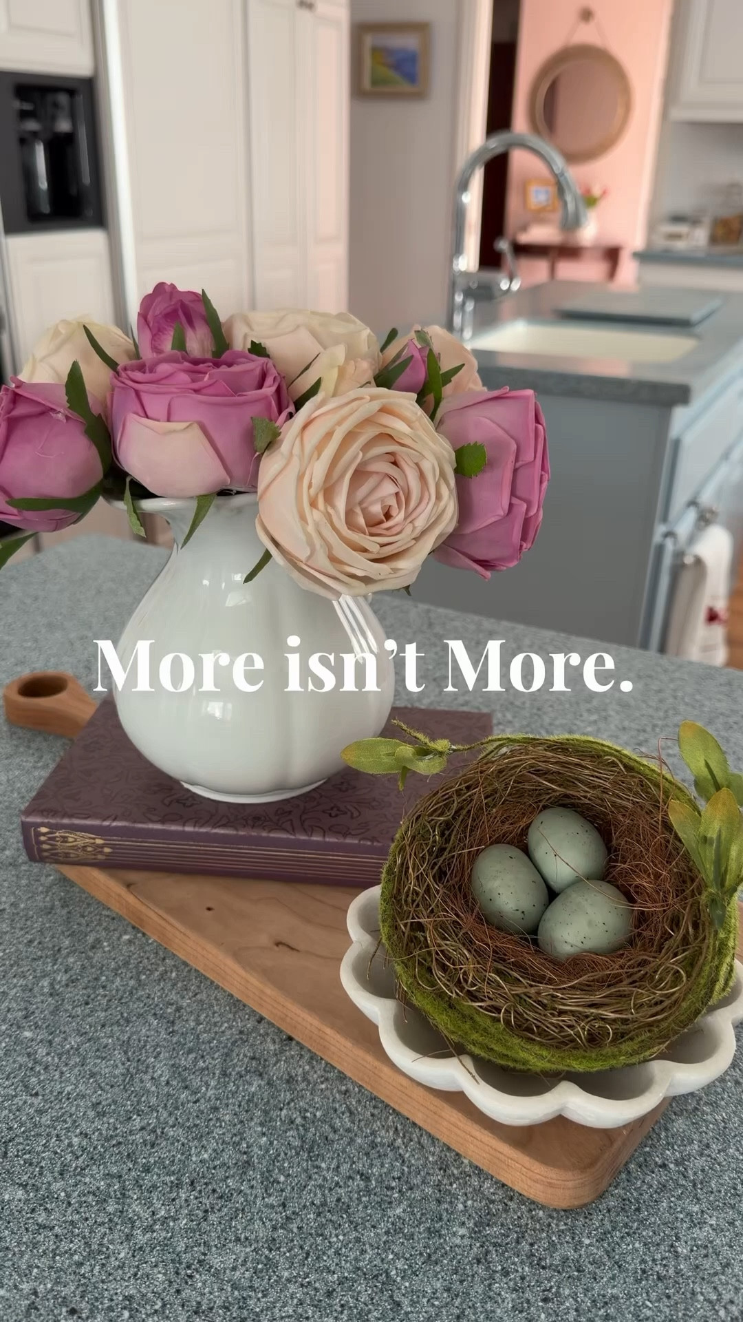 Keeping this one simple.

Faux florals, a book, and a small decorative nest — just enough, without overdoing it.

#LTKHome #LTKSeasonal #LTKdayinmylife