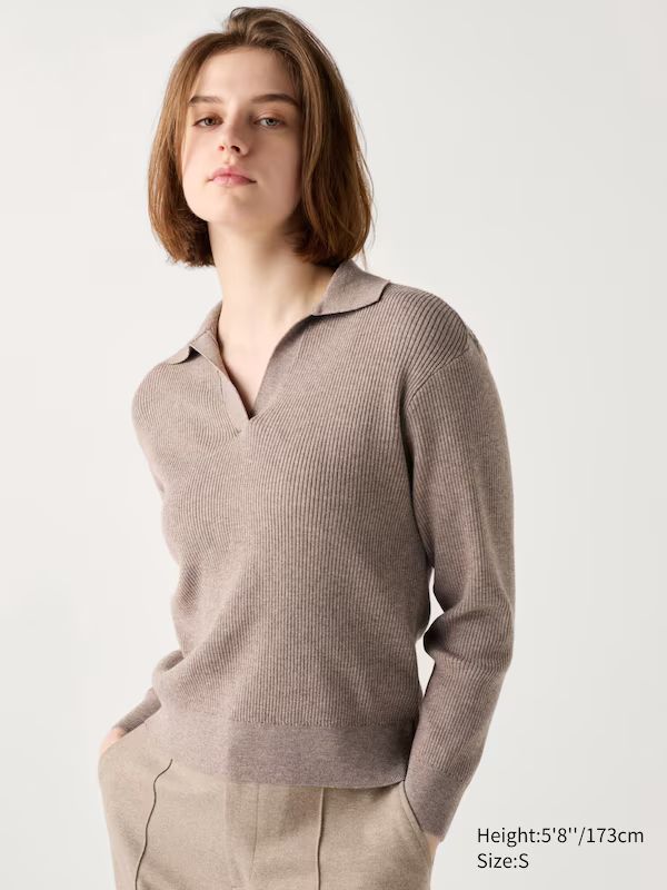 Washable Knit Ribbed Polo Sweater | UNIQLO US | UNIQLO (US)