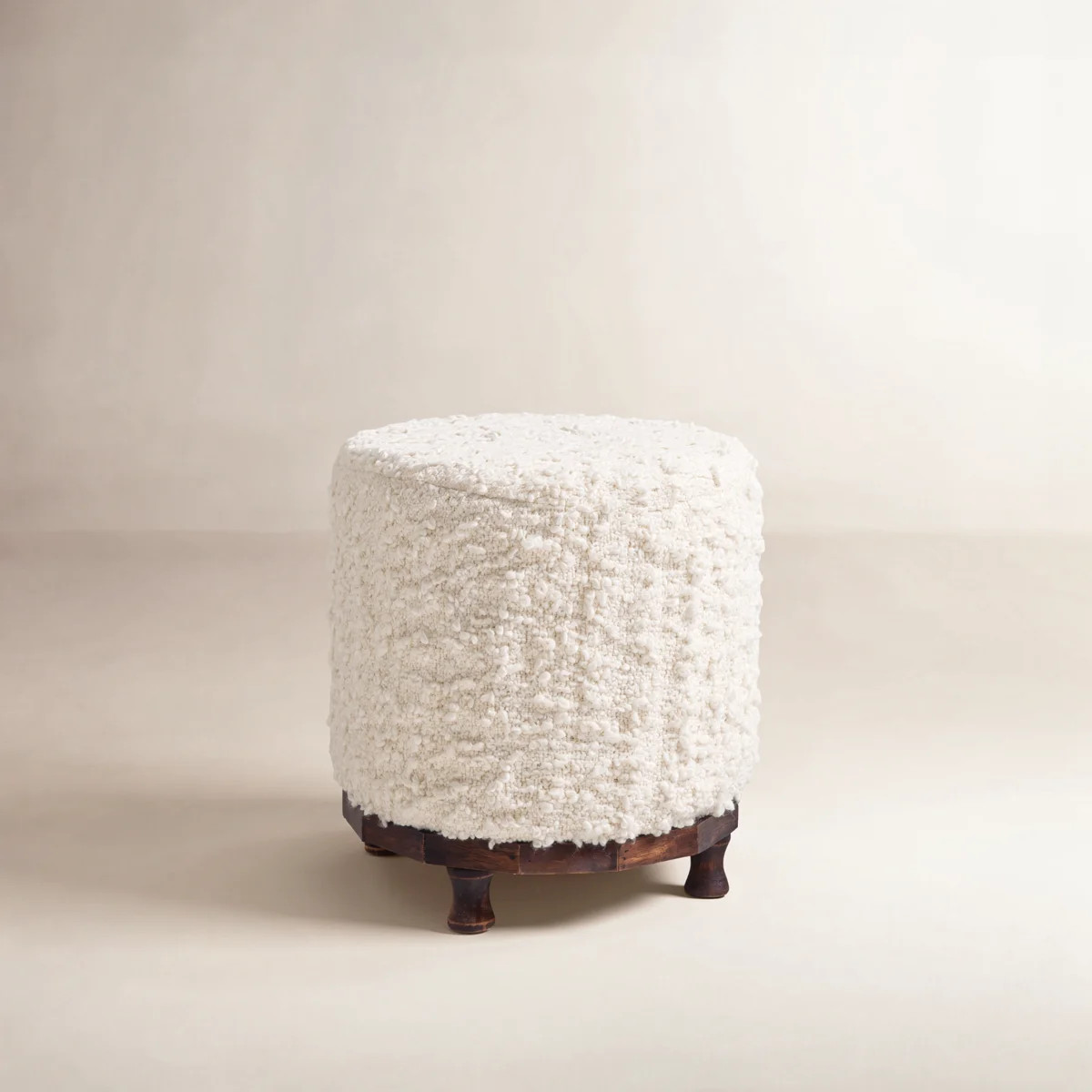 Add Ivory Bouclé Upholstered Cotton Woven Stool with Dark Wood Tapered Legs to interiors that ce... | Wayfair North America