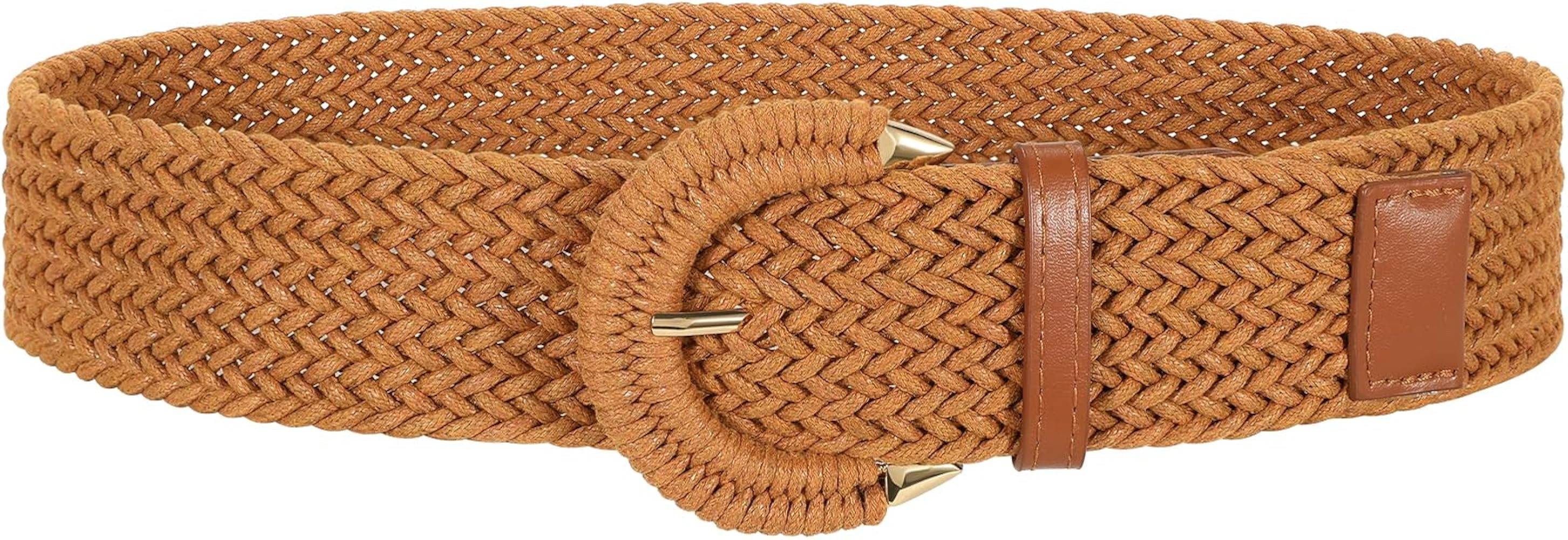 Women Wide Woven Belt for Dresses Fashion Rattan Braided Waist Belt Straw Raffia Boho Belt for Je... | Amazon (US)