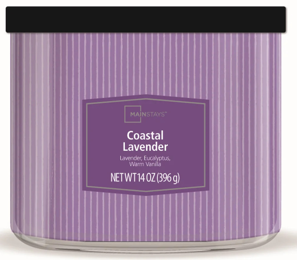 Mainstays 3-Wick Textured Wrap Coastal Lavender Candle, 14 oz | Walmart (US)