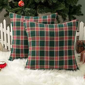 AQOTHES Pack of 2 Christmas Plaid Decorative Throw Pillow Covers Scottish Tartan Cushion Case for... | Amazon (US)