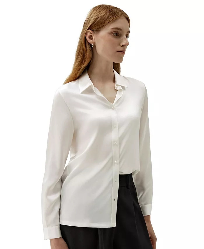 Women's Classic Pearl Button Silk Shirt | Macy's