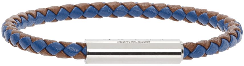 Navy & Brown Braided Leather Bracelet | SSENSE
