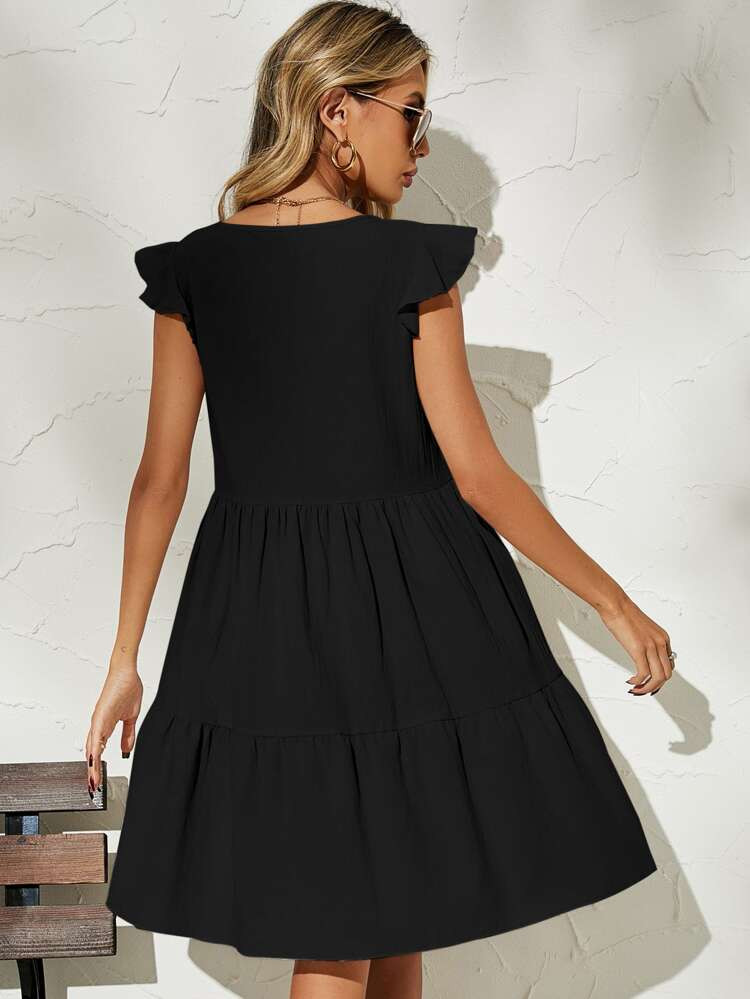 Butterfly Sleeve Solid Smock Dress | SHEIN