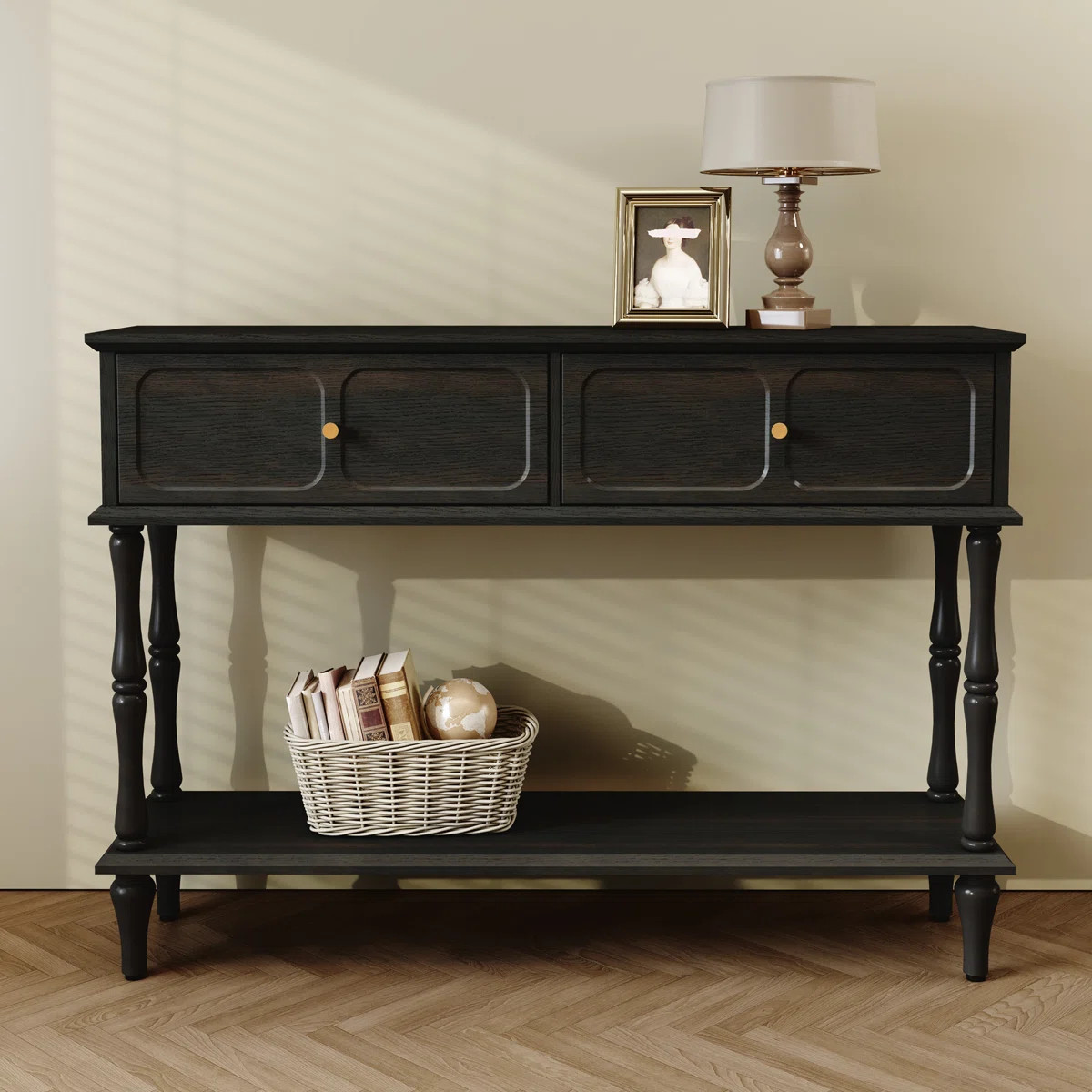 Mid-Century Console Table with 2 Doors for Entry and Living Room,Black | Wayfair North America