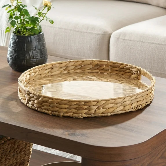 Better Homes & Gardens 16-Inch Natural Water Hyacinth Decorative Tray with Clear Acrylic Insert, ... | Walmart (US)