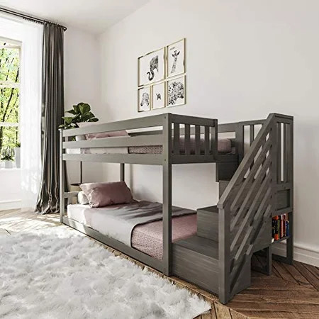 Max & Lily Twin Low Bunk Bed with Staircase Twin/Twin Clay | Walmart (US)
