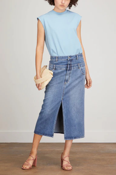 Double Waisted Denim Skirt in Classic Blue | Hampden Clothing