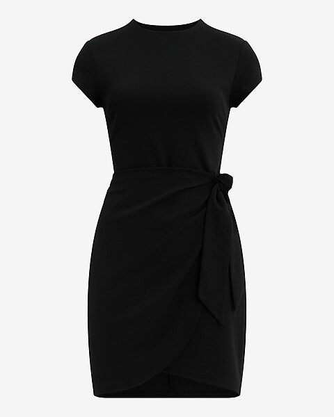 Crew Neck Cap Sleeve Tie Wrap Mini Sheath Dress | Express