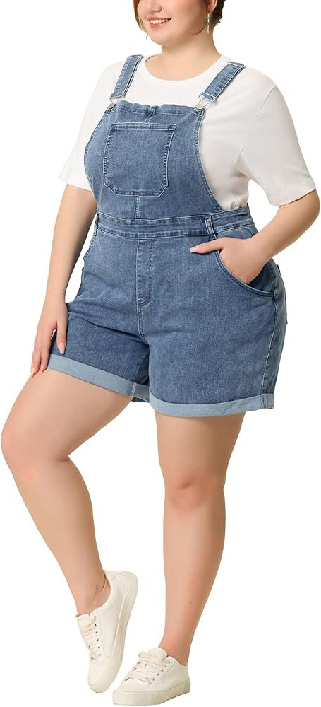 Agnes Orinda Plus Size Overall Shorts for Women Jumpsuit Roll Hem Pocket Jean Denim Overalls | Amazon (US)