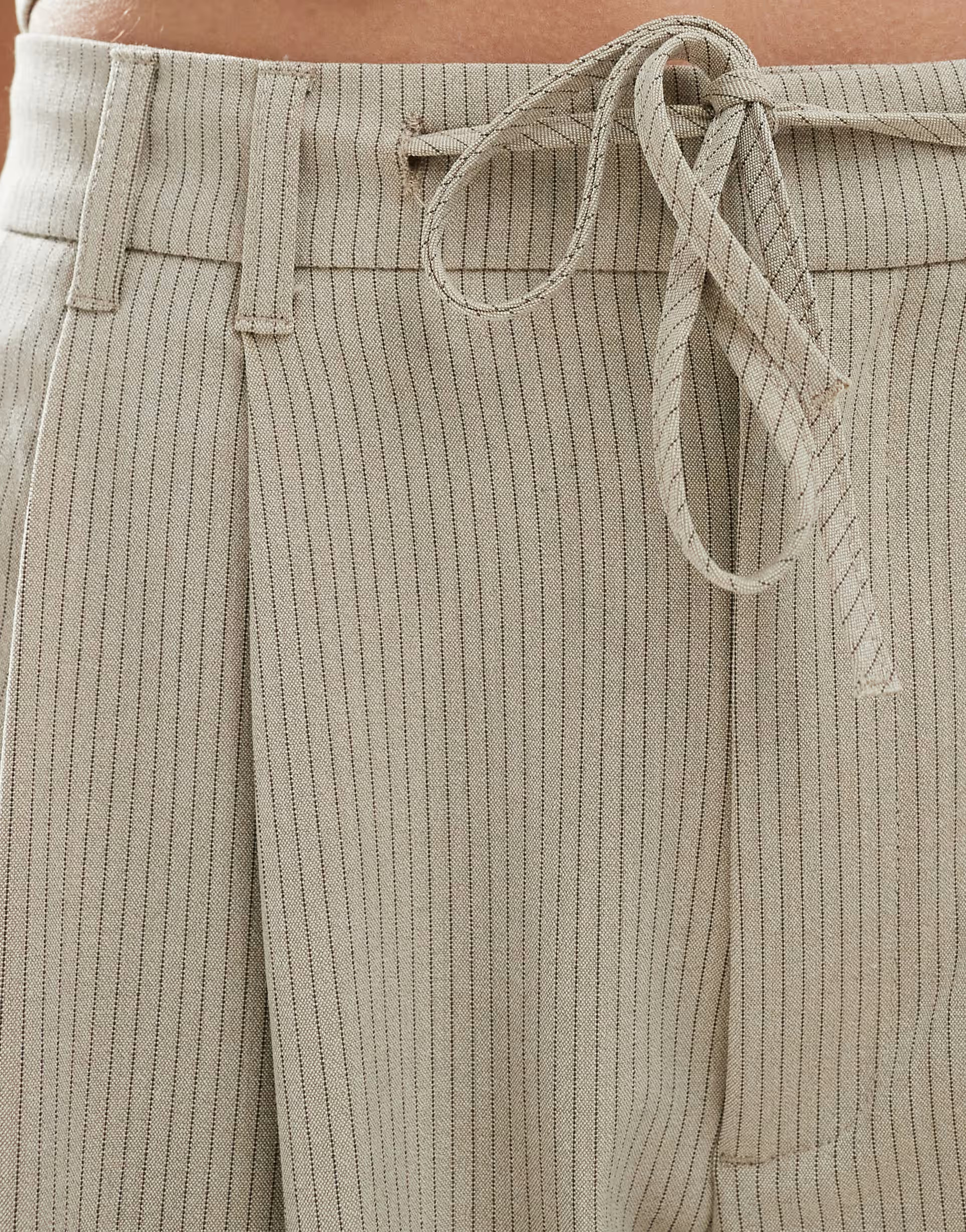 Pull&Bear tie waist detail pinstripe tailored pants in sand - part of a set | ASOS (Global)