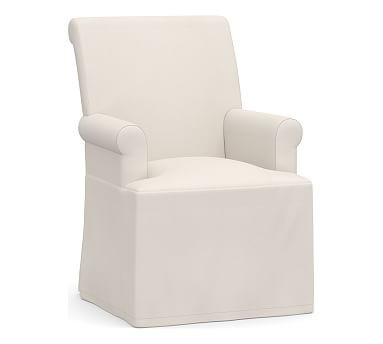 PB Comfort Roll Dining Armchair Long Slipcover, Brushed Canvas Natural | Pottery Barn (US)
