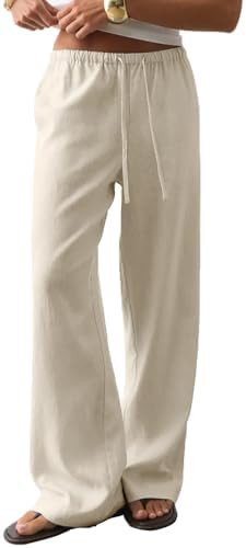 CHYRII Women's Summer Casual Wide Leg Pants Cotton Linen Palazzo Pants Beach Vacation Trouser wit... | Amazon (US)