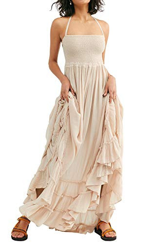R.Vivimos Womens Summer Boho Sexy Backless Long Dresses (Small, Beige) | Amazon (US)