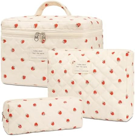 honitty Makeup Bag,Quilted Cosmetic Bags,Large Floral Make Up Organize bag,Makeup Bag Set for Wom... | Amazon (US)