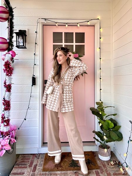 The sweater set of my dreams!!!  Classy and cozy!! This houndstooth pant set also comes in black and white !!  It’s under $70 🤩. 

#LTKSeasonal #LTKworkwear #LTKfindsunder100