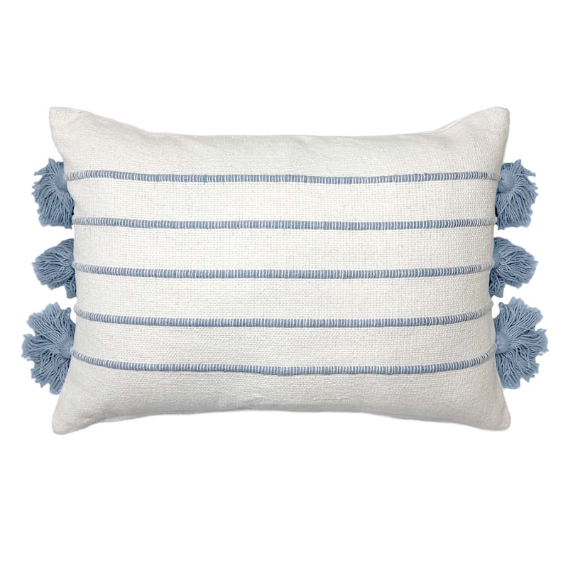 Light Blue Striped Woven Tassel Oblong Throw Pillow, 14x20 | At Home