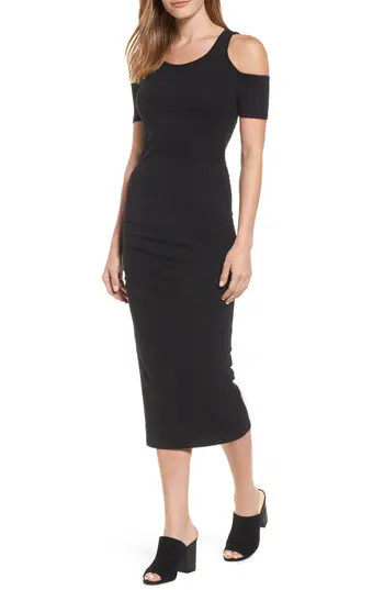 Petite Women's Michael Stars Cold Shoulder Body-Con Dress, Size X-Small P - Black | Nordstrom