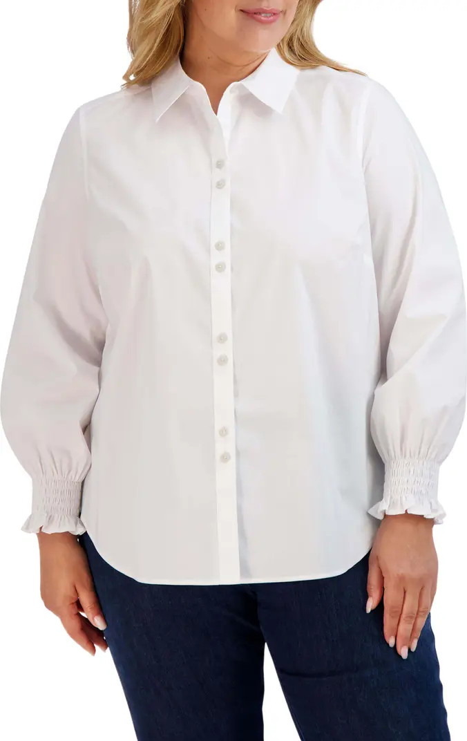Olivia Smocked Cuff Cotton Blend Button-Up Shirt | Nordstrom