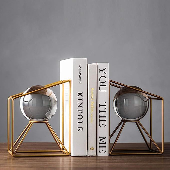 Home Decorative Crystal Ball Bookshelf Bookends,Paper Weights, Book Ends,Bookend Supports, Book S... | Amazon (US)