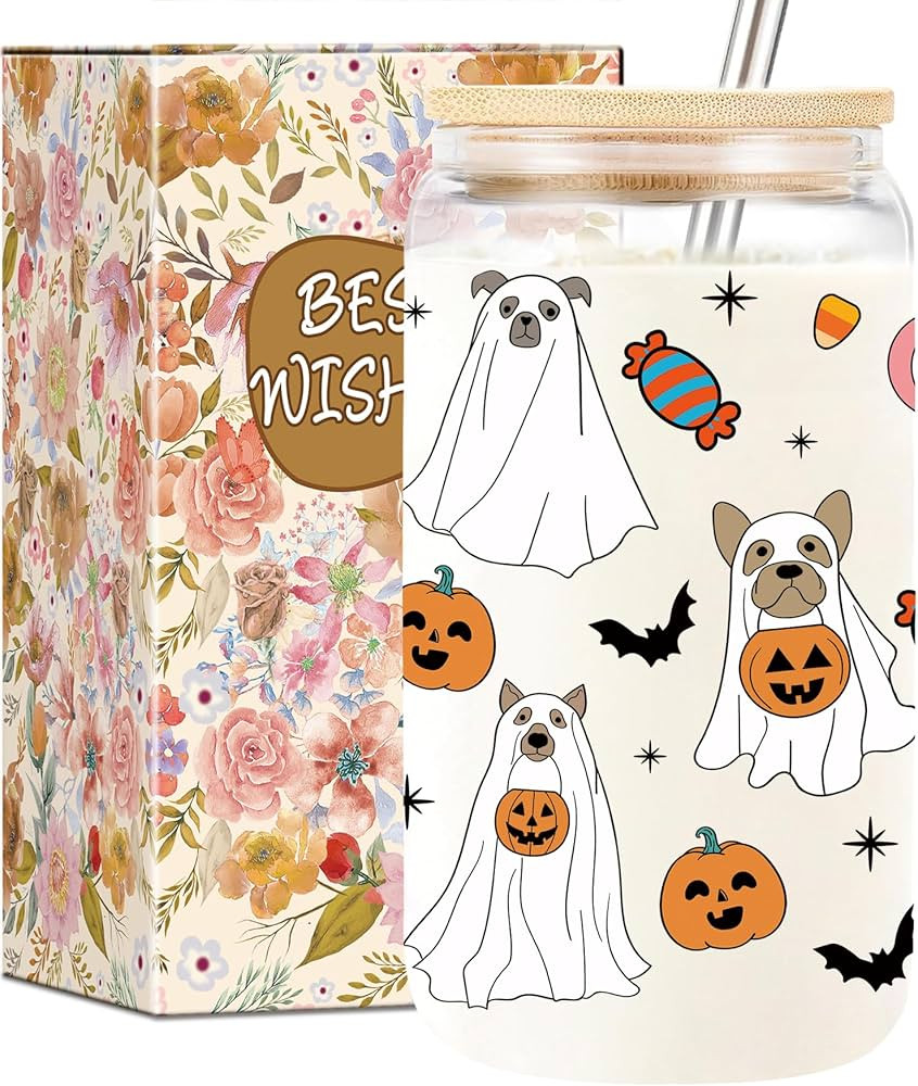Halloween Dog Ghost Cup, Funny Halloween Mug Gifts Basket for dog lovers, 16 oz Iced Coffee Tumbl... | Amazon (US)