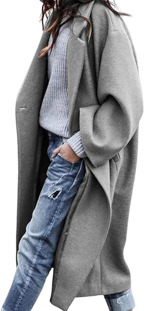 UANEO Women's Wool Blend Coat Oversized Double Breasted Long Trench Overcoat Winter | Amazon (US)