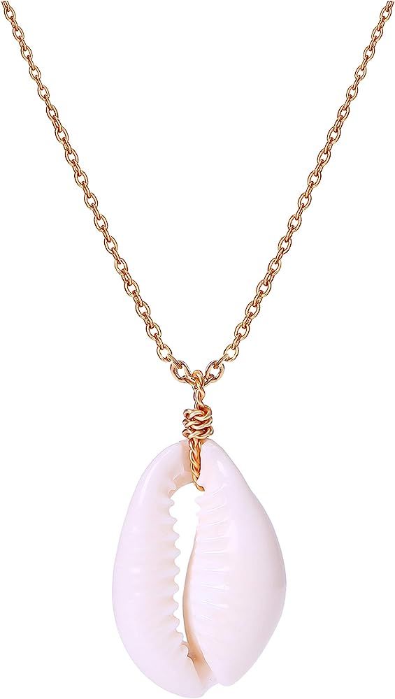 Natural Cowrie Shell Pendant Choker Necklace Adjustable 18K Gold Plated Cable Chain Handmade Jewelry | Amazon (US)