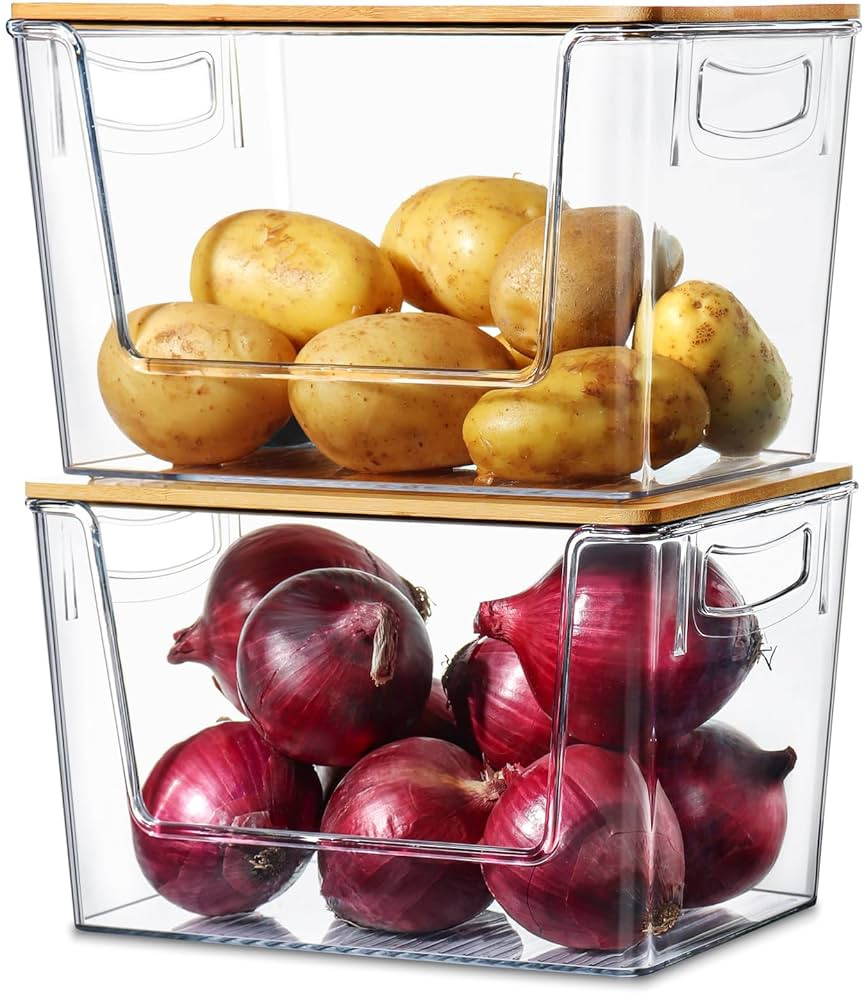 Pantry Organizers Storage, 2 Pack Stackable Kitchen Counter Bins for Onion Potato Garlic, Fruit V... | Amazon (US)