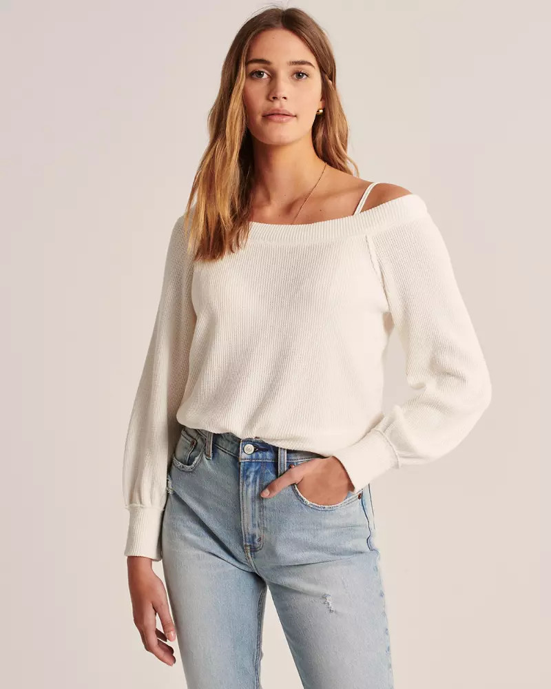 Off-The-Shoulder Waffle Tee | Abercrombie & Fitch US & UK