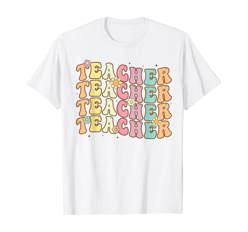Retro Groovy Teacher Inspirational Colorful Back to School T-Shirt | Amazon (US)