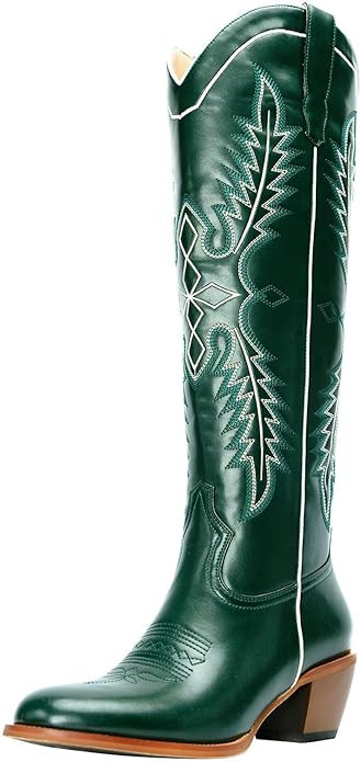 GORBINETI Women Cowboy Boots Mid Calf Cowgirl Western Boots Embroidered Suede Pull On Almond Toe ... | Amazon (US)