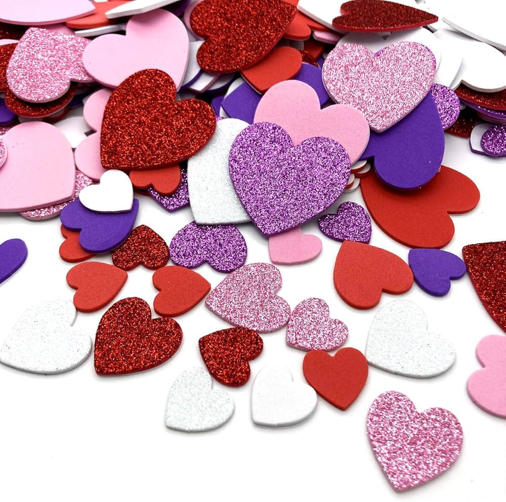 360 Pcs Heart Stickers Self Adhesive Foam Hearts 3 Sizes 4 Colors Heart Shaped Decals in Glitter ... | Amazon (US)