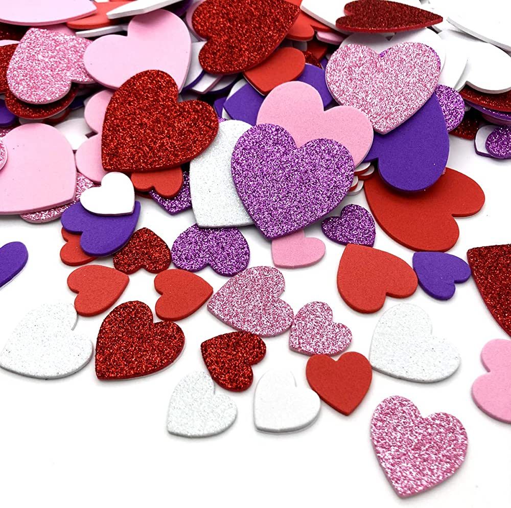 360 Pcs Heart Stickers Self Adhesive Foam Hearts 3 Sizes 4 Colors Heart Shaped Decals in Glitter ... | Amazon (US)