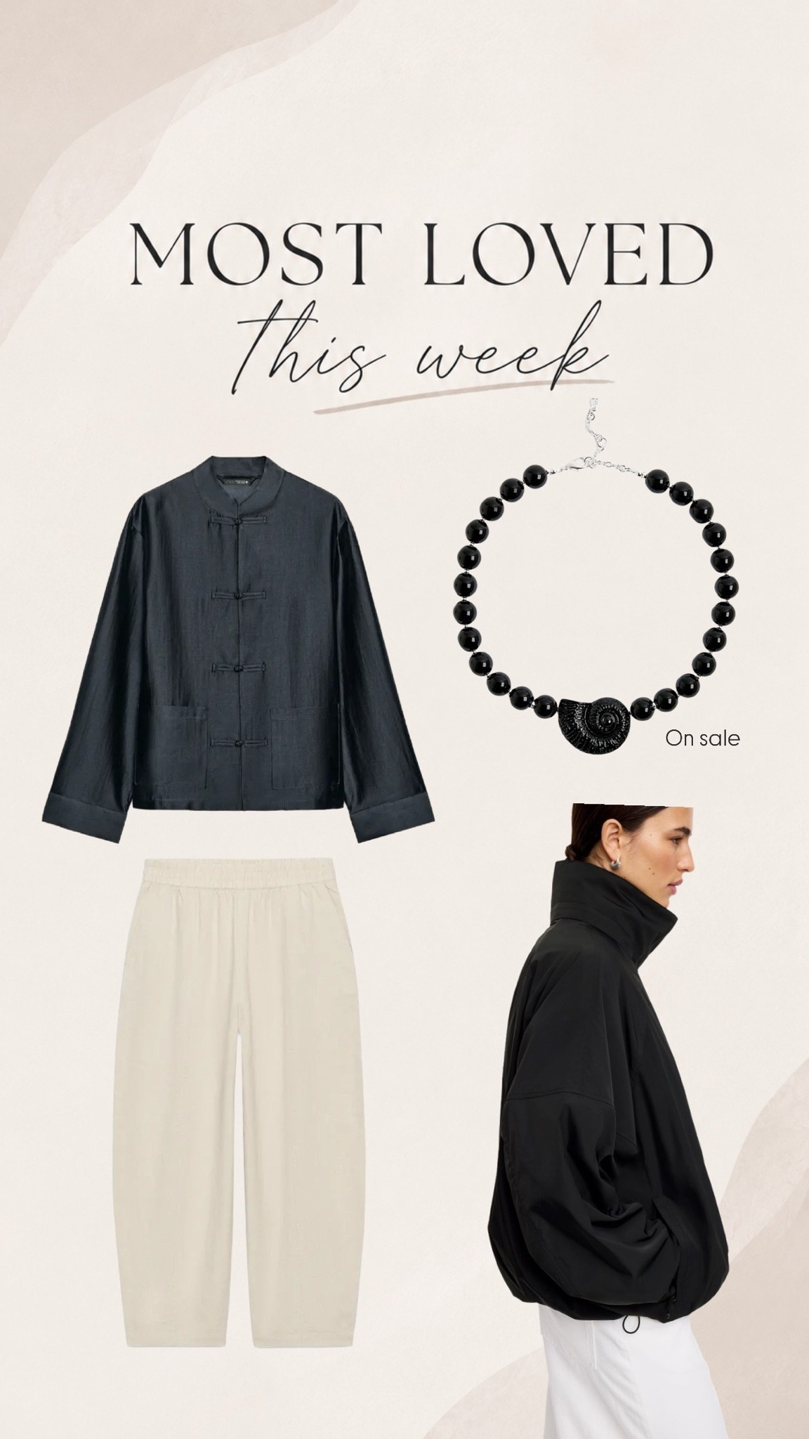 Most loved this week

Zara mandarin collar shirt
Zara linen trousers
River island beaded choker (on sale)
Arket windbreaker funnel neck jacket

#LTKsummer #LTKuk #LTKsale
