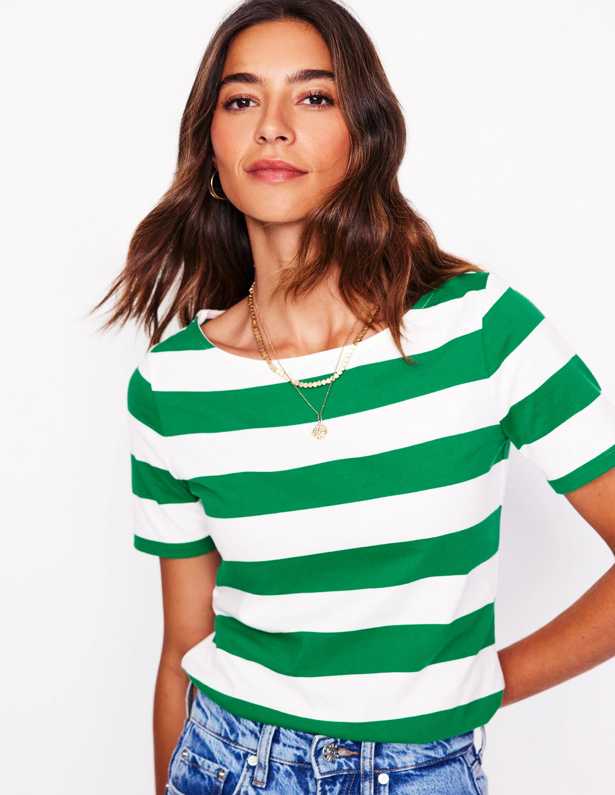 Ella Short Sleeve Breton-Ivory, Rich Emerald | Boden (US)