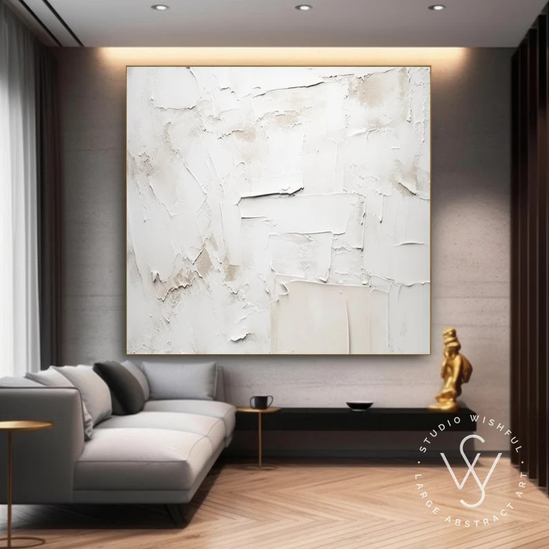 Minimalist White Abstract Painting On Canvas, Heavy White Textured White Art On Canvas, Oversized... | Etsy (US)