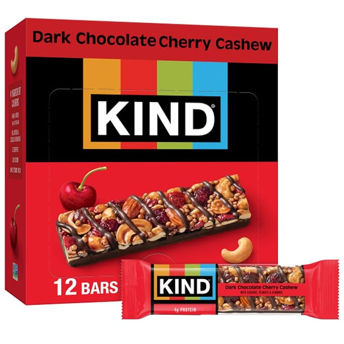 KIND Nut Bars, Dark Chocolate Cherry Cashew, Healthy Snacks, Gluten Free, 4g Protein, 12 Count | Amazon (US)