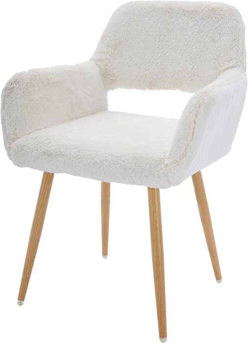 Home Office Faux Fur Desk Chair, Fluffy Makeup Vanity Chair, Comfy Accent Armchair with Wood Grai... | Amazon (US)