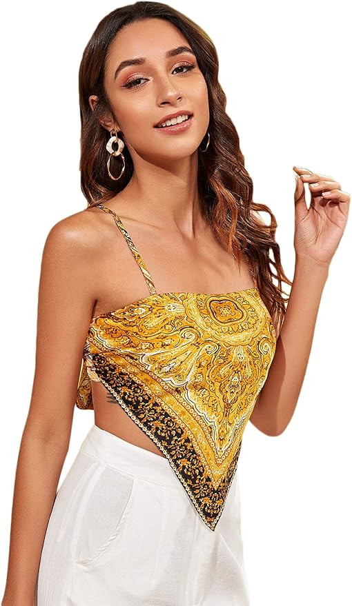 MakeMeChic Women's Tribal Print Tie Back Bandana Cami Crop Top | Amazon (US)