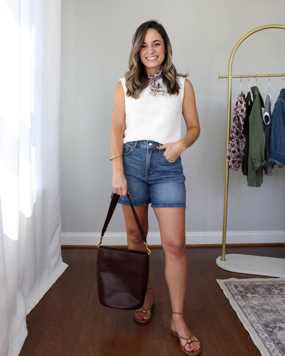 One of my favorite petite-friendly layering sweater tanks for early Fall!

White sweater tank (Quince): xs

Outfit 1:
Shorts (Madewell): 25 
Bucket bag (Madewell)
Sandals (Dolce Vita): tts 

Outfit 2:
Dark wash jeans (J.Crew Factory): 24 / 10” rise / 26.5” inseam (also offered in petite 24.5” inseam)
Olive jacket (American Eagle): xxs
Flats (Madewell): tts

Outfit 3:
Ecru jeans (Madewell): petite 24 / 10 3/8” rise / 25” inseam 
Chambray top (Madewell): xxs 
Flats (Madewell): tts

For size comparison: 32”, 24”, 36” with a 25” ankle inseam and a 27.5”-28” full length inseam

#LTKootd #LTKPetite #LTKSaleAlert