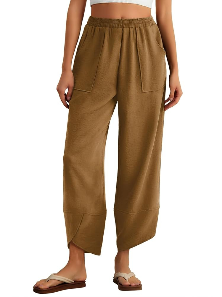 Feiersi Womens Baggy Wide Leg Pants Elastic Waisted Casual Palazzo Harem Pants Summer Beach Trous... | Amazon (US)